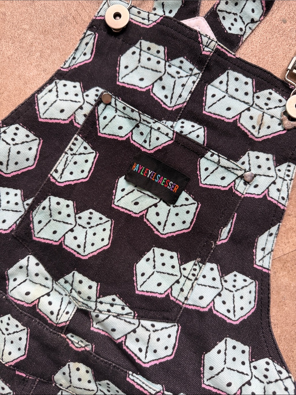 Novelty Dice Print Black Overalls - Picture 4 of 5